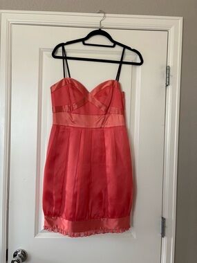 Laundry By Shelli Segal Coral Pink Strapless Satin Mini Dress